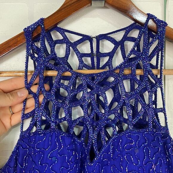 Scala Womens Silk Beaded Dress size Medium Blue Long Dress - Picture 7 of 16